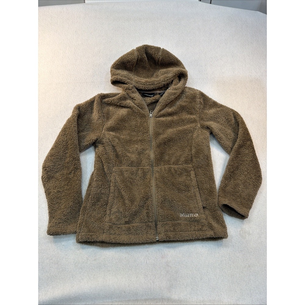 Marmot Jacket Womens Large Brown Hooded Full Zip Sherpa Fleece Outdoor Hiking